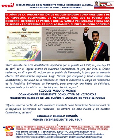 PORTADA 11 AÑOS DE LA JURAMENTACIÓN DEL PRESIDENTE NICOLÁS MADURO–Carpeta Fidel Ernesto Vásquez